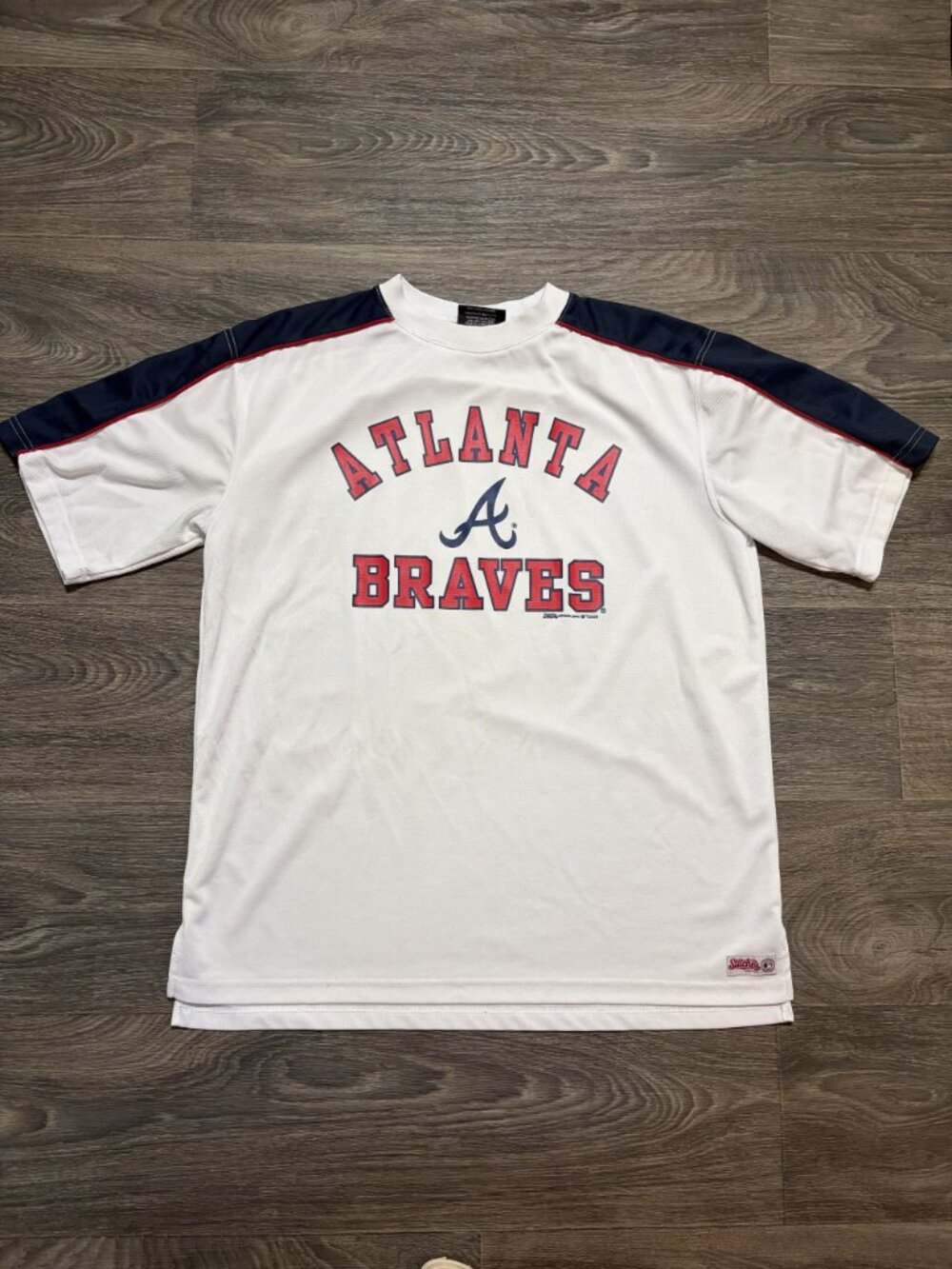 Atlanta Braves Stitches MLB Large Athletic T-Shirt Shirt Official White Navy